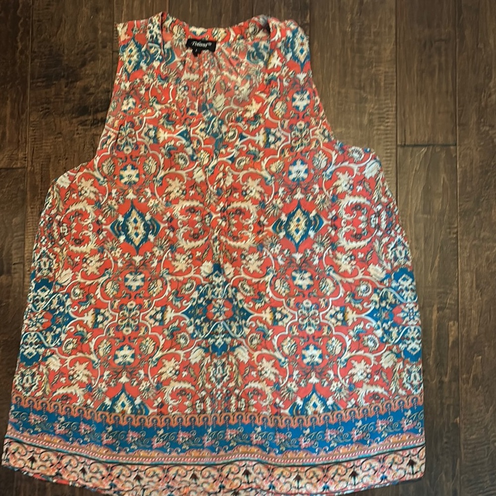 Tolani Pink and Blue Tunic with Mandarin Collar and Boxy Style